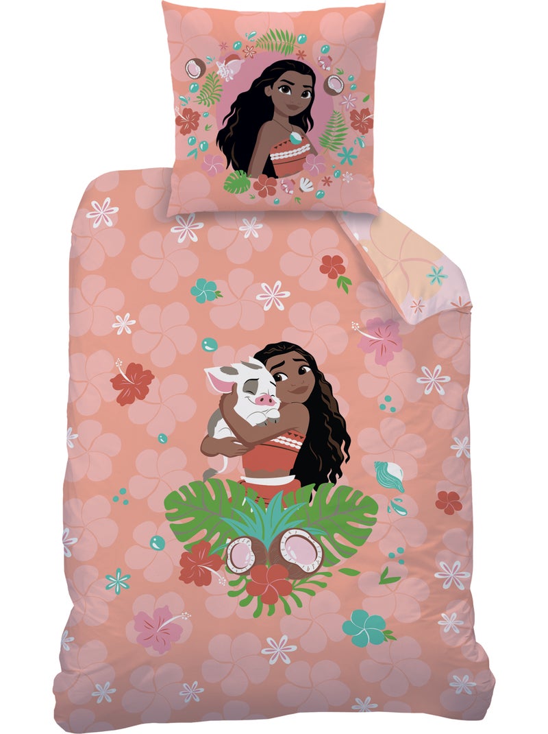 Parure de lit imprimée 100% coton, DISNEY HOME VAIANA FLEUR Rose - Kiabi