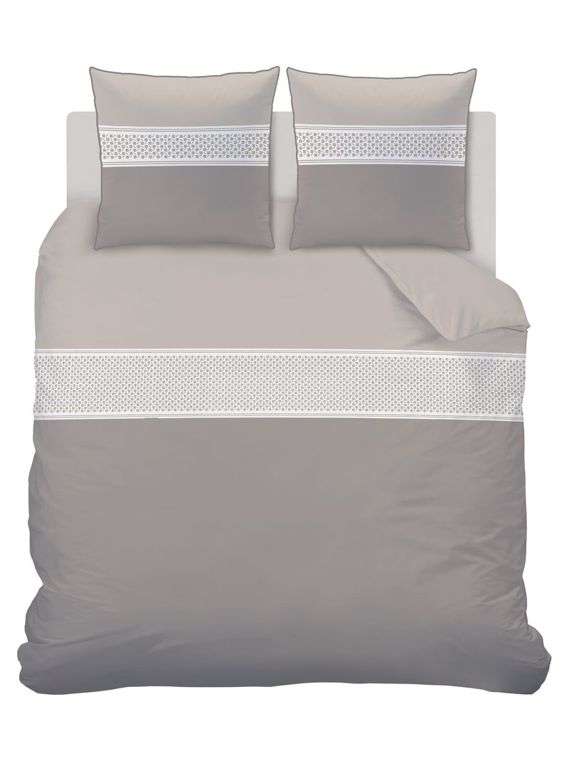 Parure de lit imprimée 100% coton, ESPRIT DOMINO Taupe - Kiabi