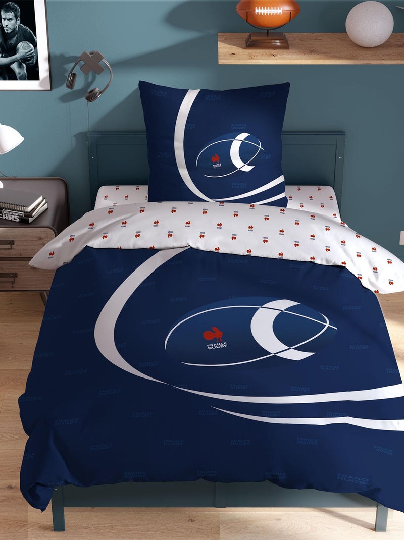 Parure de lit imprimée 100% coton, FRANCE RUGBY BALL Bleu marine - Kiabi