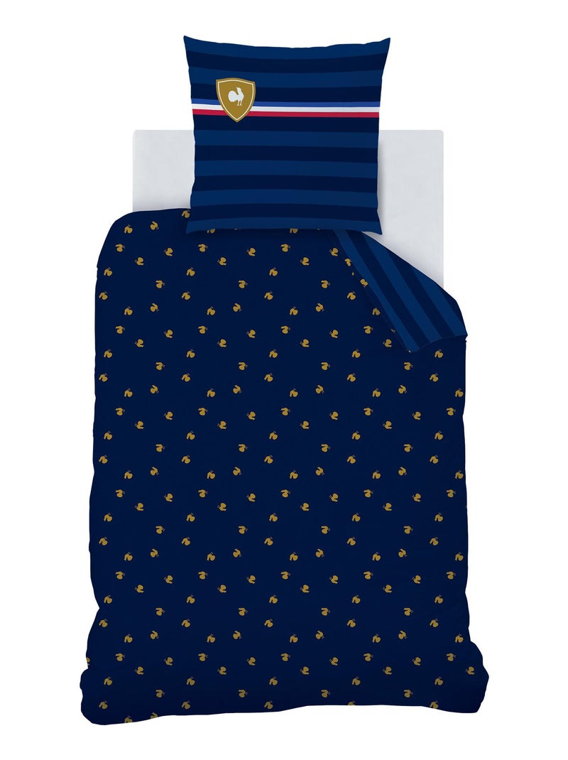 Parure de lit imprimée 100% coton, FRANCE RUGBY BLASON Bleu marine - Kiabi
