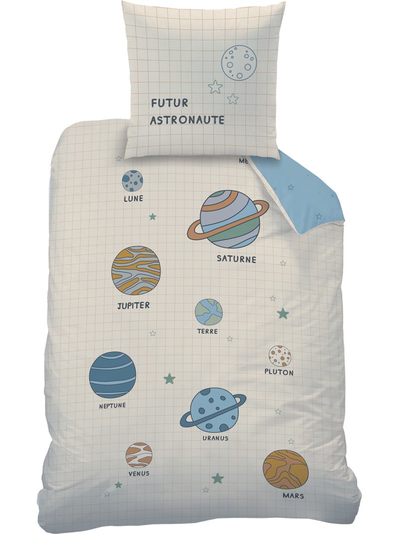 Parure de lit imprimée 100% coton, GALAXY Beige - Kiabi