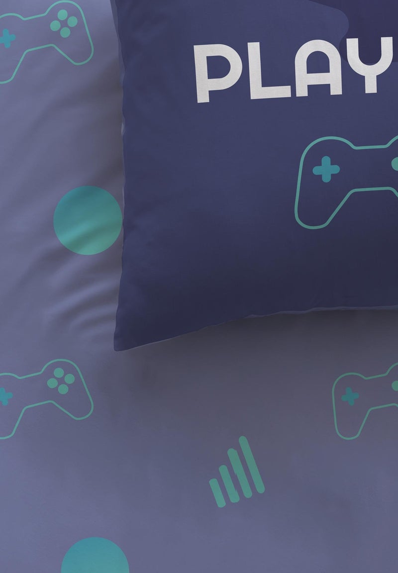 Parure de lit imprimée 100% coton, GAMER Bleu nuit - Kiabi