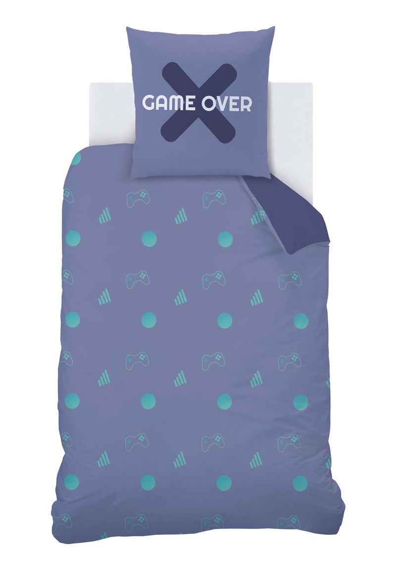 Parure de lit imprimée 100% coton, GAMER Bleu nuit - Kiabi