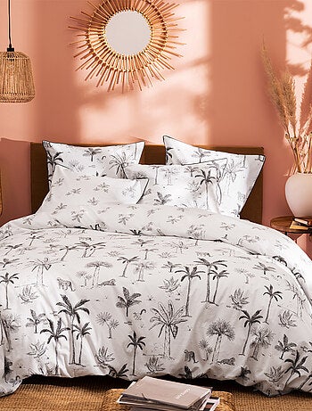 Parure de lit imprimée 100% coton, GRAVURE TROPICALE