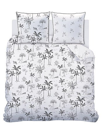 Parure de lit imprimée 100% coton, GRAVURE TROPICALE