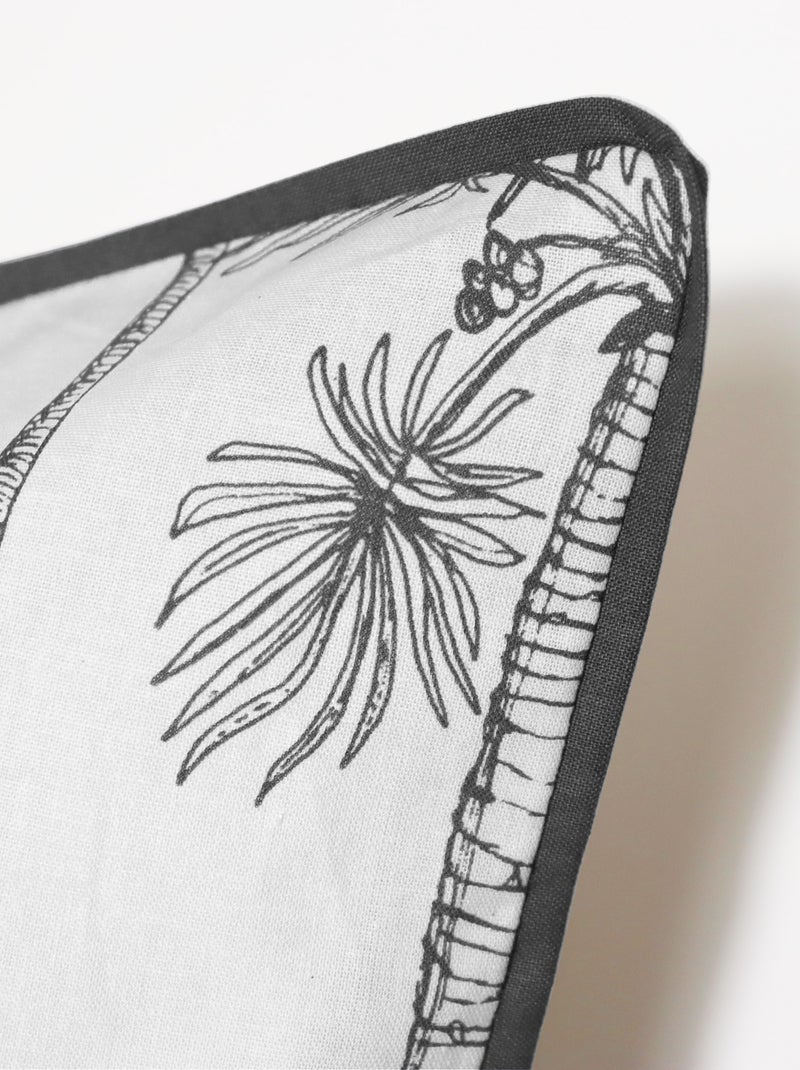 Parure de lit imprimée 100% coton, GRAVURE TROPICALE Blanc Noir - Kiabi