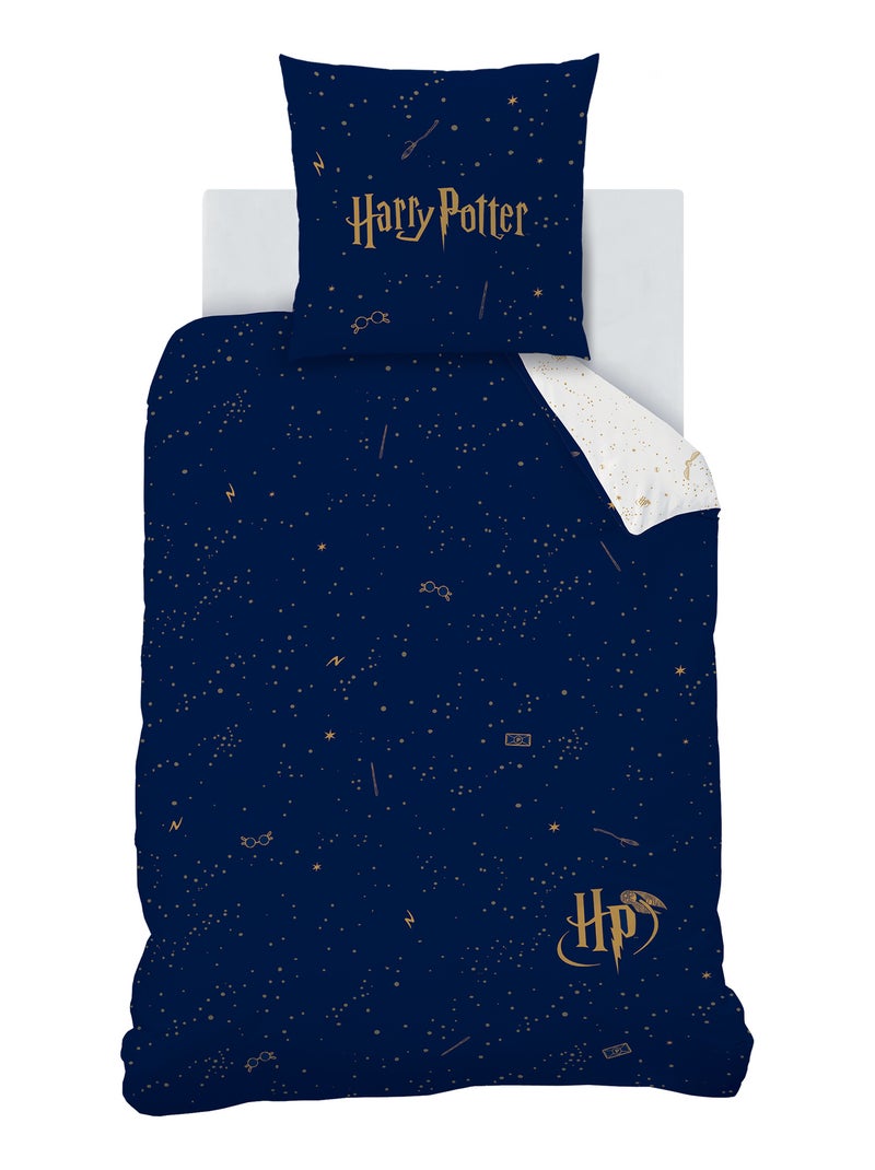 Parure de lit imprimée 100% coton, HARRY POTTER ICONIC Bleu marine - Kiabi