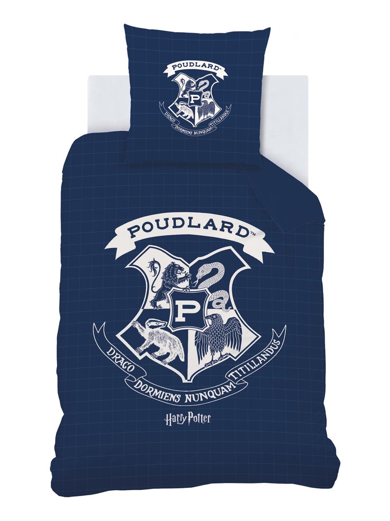 Parure de lit imprimée 100% coton, HARRY POTTER PREPPY Bleu nuit - Kiabi
