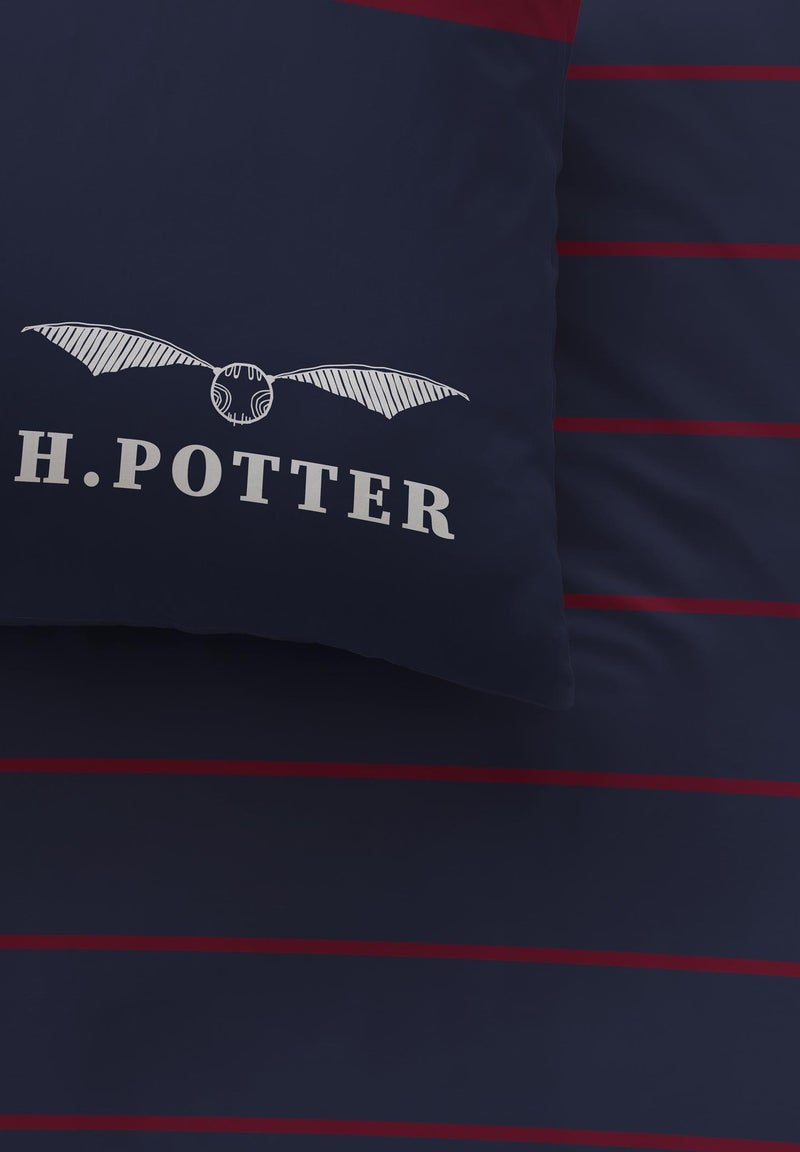 Parure de lit imprimée 100% coton, HARRY POTTER STRIPE Bleu marine - Kiabi