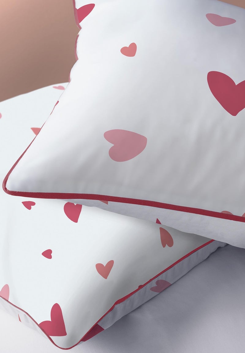 Parure de lit imprimée 100% coton, HEART Blanc Rose - Kiabi