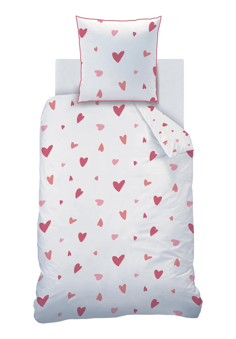 Parure de lit imprimée 100% coton, HEART Blanc Rose - Kiabi