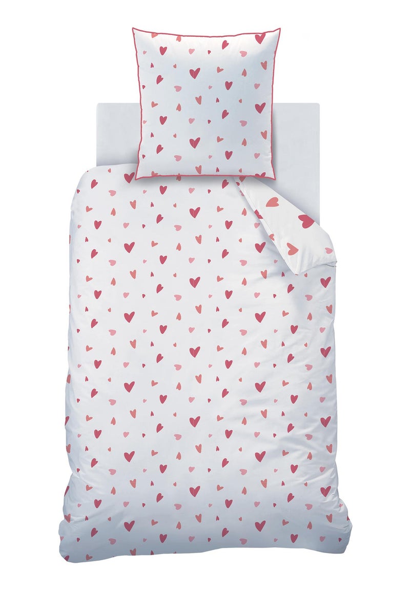 Parure de lit imprimée 100% coton, HEART Blanc Rose - Kiabi