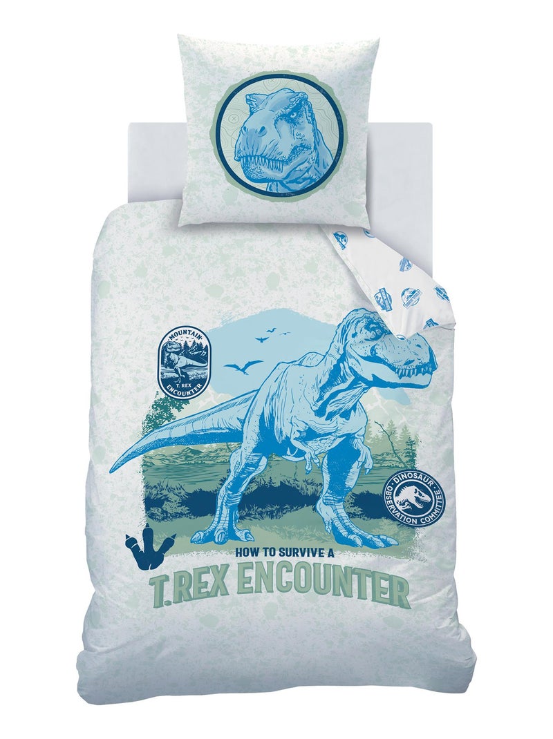 Parure de lit imprimée 100% coton, JURASSIC WORLD ENCOUNTER Blanc Bleu - Kiabi