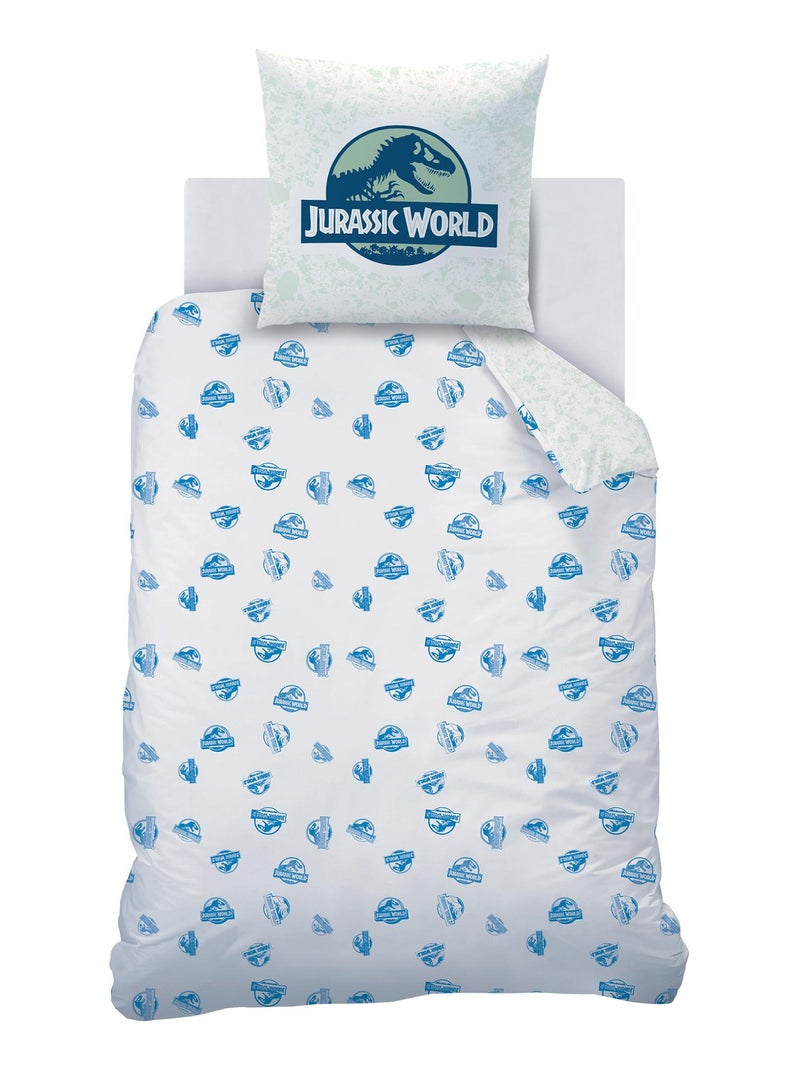Parure de lit imprimée 100% coton, JURASSIC WORLD ENCOUNTER Blanc Bleu - Kiabi