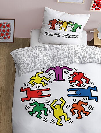 Parure de lit imprimée 100% coton, KEITH HARING PARTY