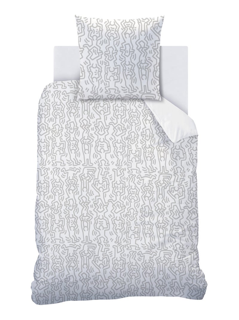 Parure de lit imprimée 100% coton, KEITH HARING PARTY Noir Multicolore Blanc - Kiabi