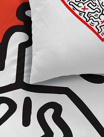 Parure de lit imprimée 100% coton, KEITH HARING RED LOVE