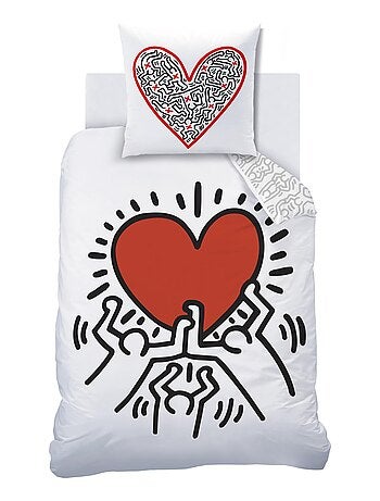 Parure de lit imprimée 100% coton, KEITH HARING RED LOVE