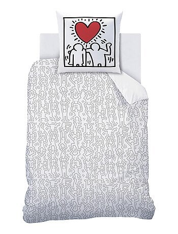 Parure de lit imprimée 100% coton, KEITH HARING RED LOVE