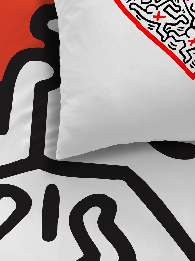 Parure de lit imprimée 100% coton, KEITH HARING RED LOVE Blanc Rouge - Kiabi
