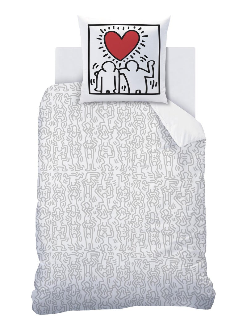 Parure de lit imprimée 100% coton, KEITH HARING RED LOVE Blanc Rouge - Kiabi
