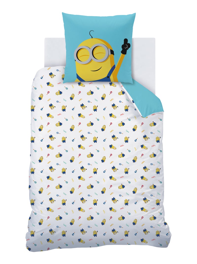 Parure de lit imprimée 100% coton, LES MINIONS FIESTA Bleu - Kiabi