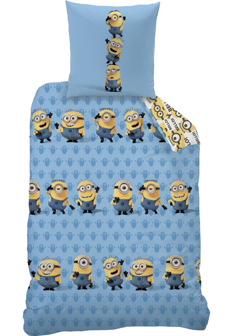 Parure de lit imprimée 100% coton, LES MINIONS OVERALLS Bleu - Kiabi