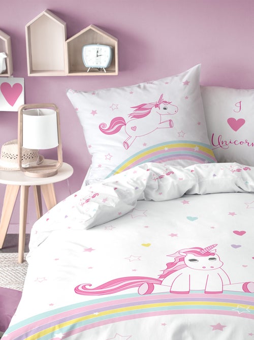 Parure de lit imprimée 100% coton, LICORNE - Kiabi