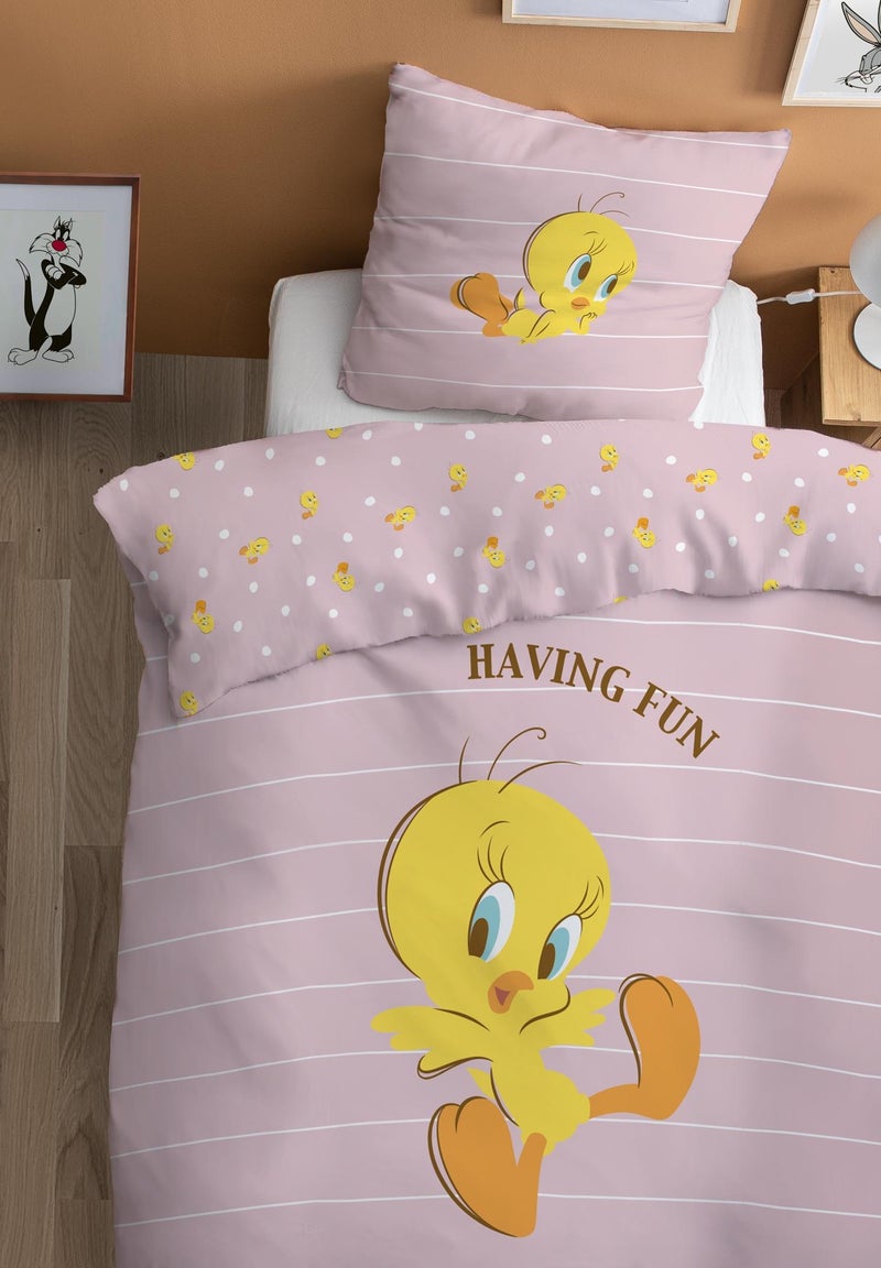 Parure de lit imprimée 100% coton, LOONEY TUNES TITI Rose - Kiabi