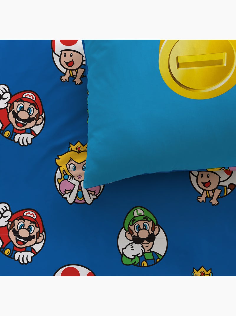 Parure de lit imprimée 100% coton, MARIO FRIENDS Bleu - Kiabi