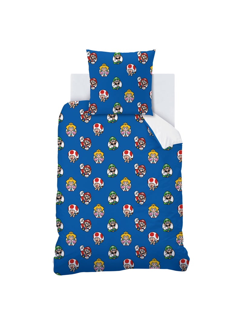 Parure de lit imprimée 100% coton, MARIO FRIENDS Bleu - Kiabi