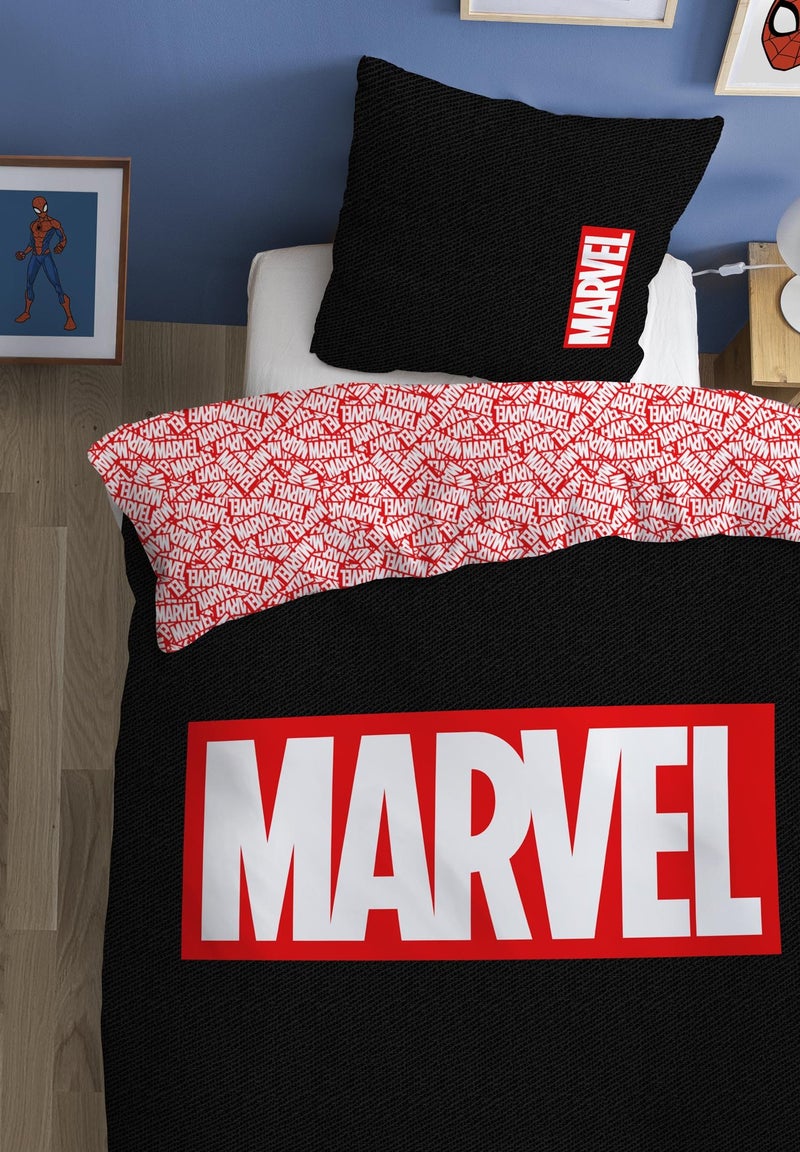 Parure de lit imprimée 100% coton, MARVEL HOME IDENTITY Noir Rouge - Kiabi