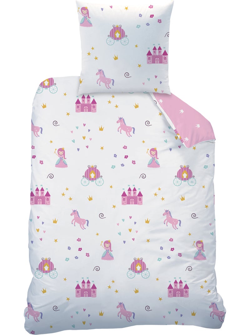 Parure de lit imprimée 100% coton, MERVEILLE Rose - Kiabi