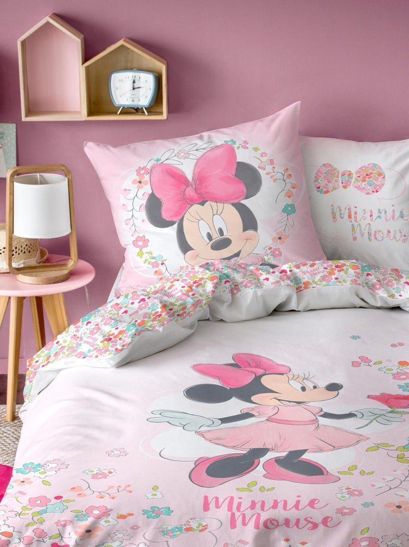Parure de lit imprimée 100% coton, MINNIE BLOOM Rose - Kiabi