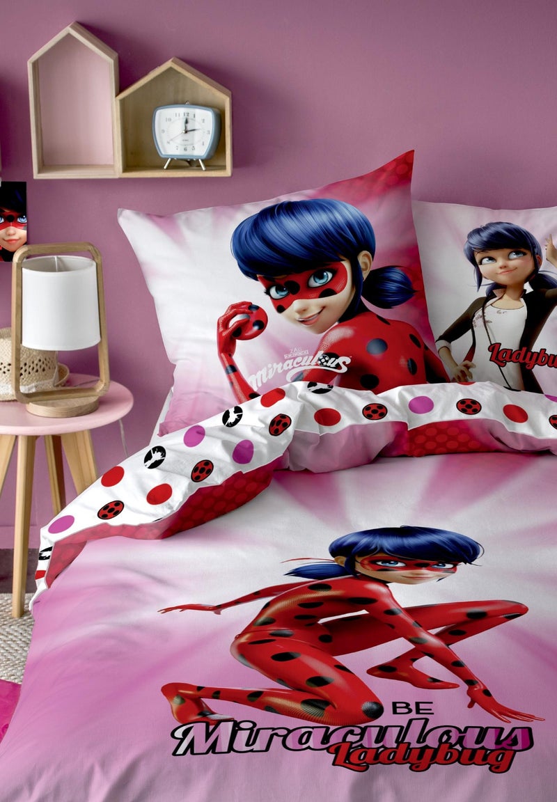 Parure de lit imprimée 100% coton, MIRACULOUS LADYBUG READY Rose - Kiabi