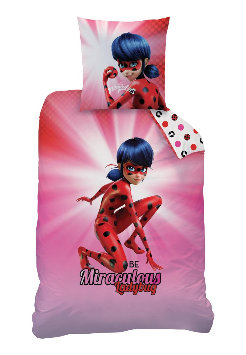 Parure de lit imprimée 100% coton, MIRACULOUS LADYBUG READY Rose - Kiabi
