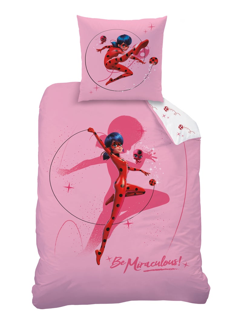 Parure de lit imprimée 100% coton, MIRACULOUS LADYBUG SHADOW Rose - Kiabi