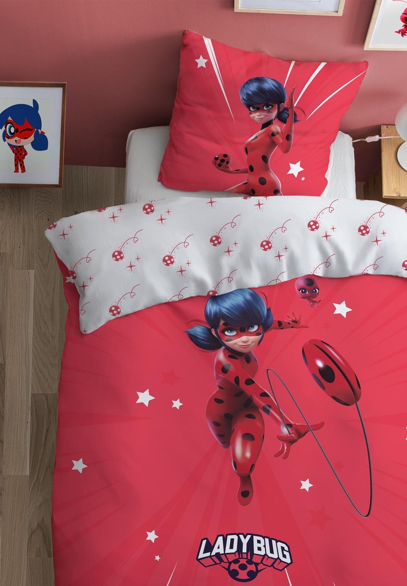 Parure de lit imprimée 100% coton, MIRACULOUS LADYBUG SPRINT Rouge - Kiabi