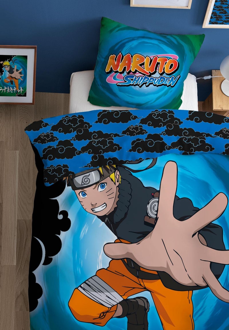 Parure de lit imprimée 100% coton, NARUTO BLACK CLOUDS Bleu - Kiabi