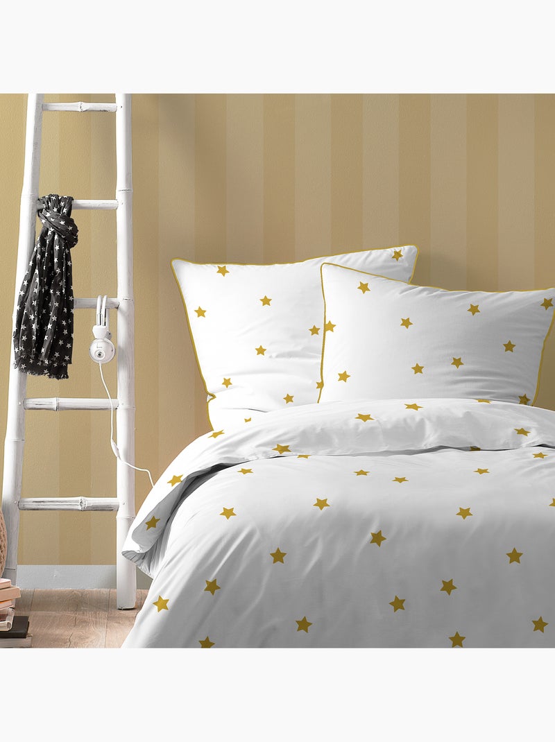 Parure de lit imprimée 100% coton, nuit etoilée Blanc Marron - Kiabi
