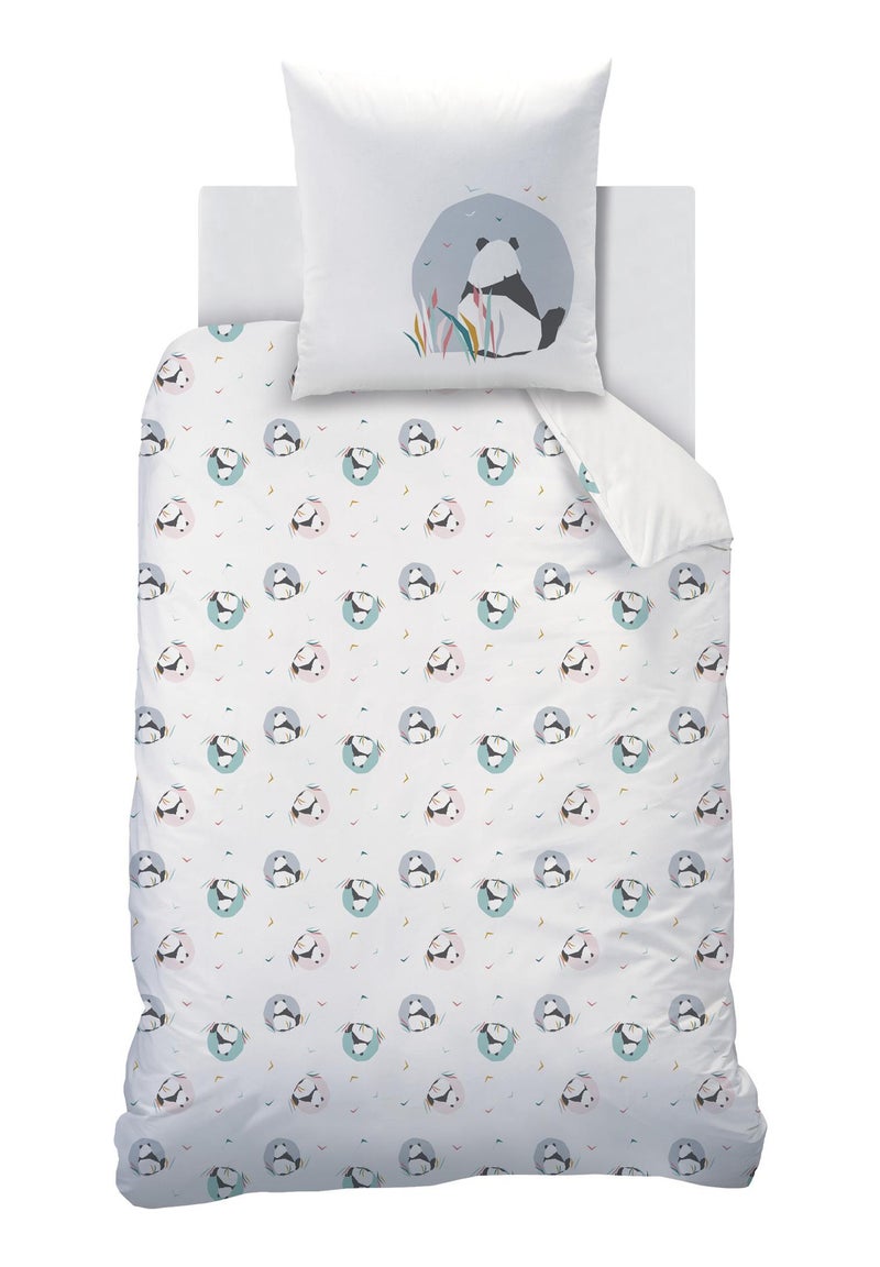 Parure de lit imprimée 100% coton, PANDA Blanc - Kiabi