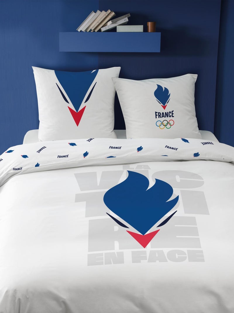 Parure de lit imprimée 100% coton, PARIS 2024 EQUIPE DE FRANCE OLYMPIQUE PLACE Blanc - Kiabi