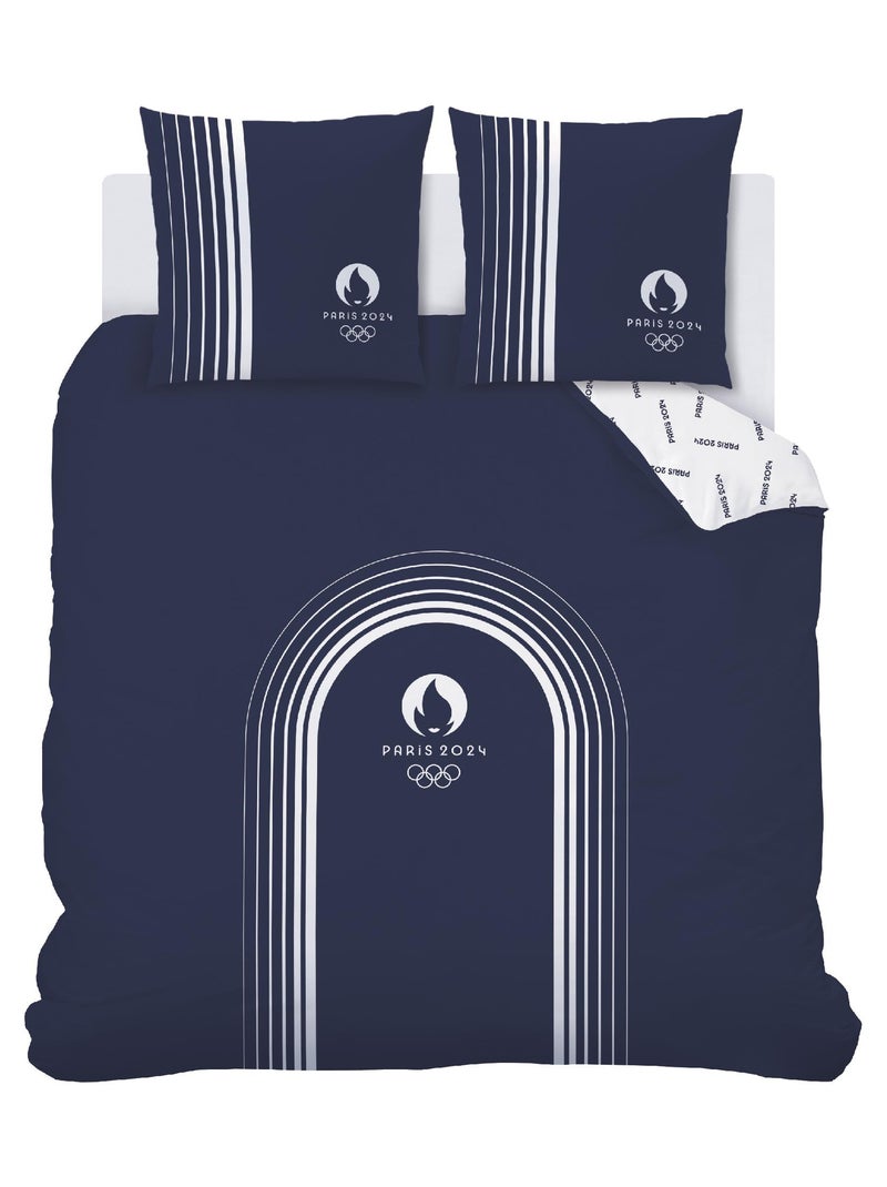 Parure de lit imprimée 100% coton, PARIS 2024 JEUX OLYMPIQUES ESSENTIELS Bleu marine - Kiabi