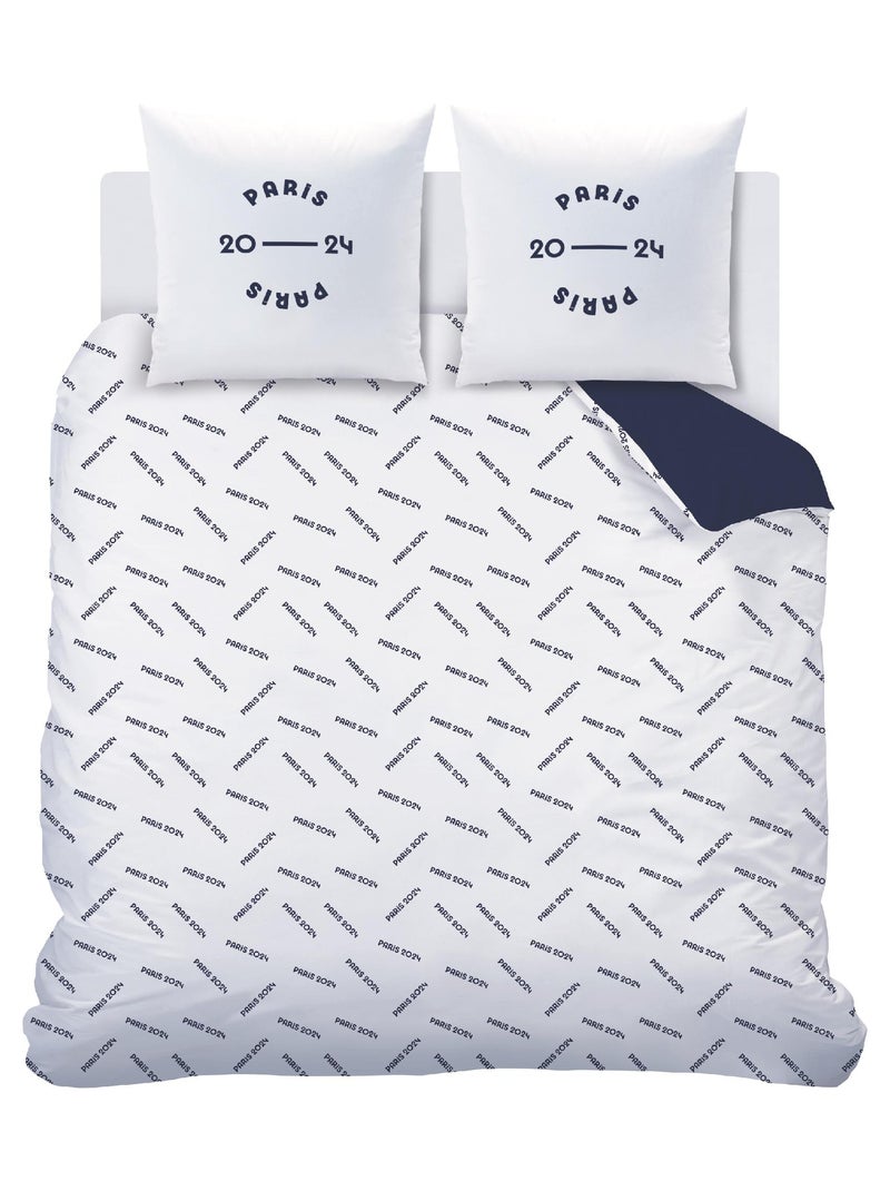 Parure de lit imprimée 100% coton, PARIS 2024 JEUX OLYMPIQUES ESSENTIELS Bleu marine - Kiabi