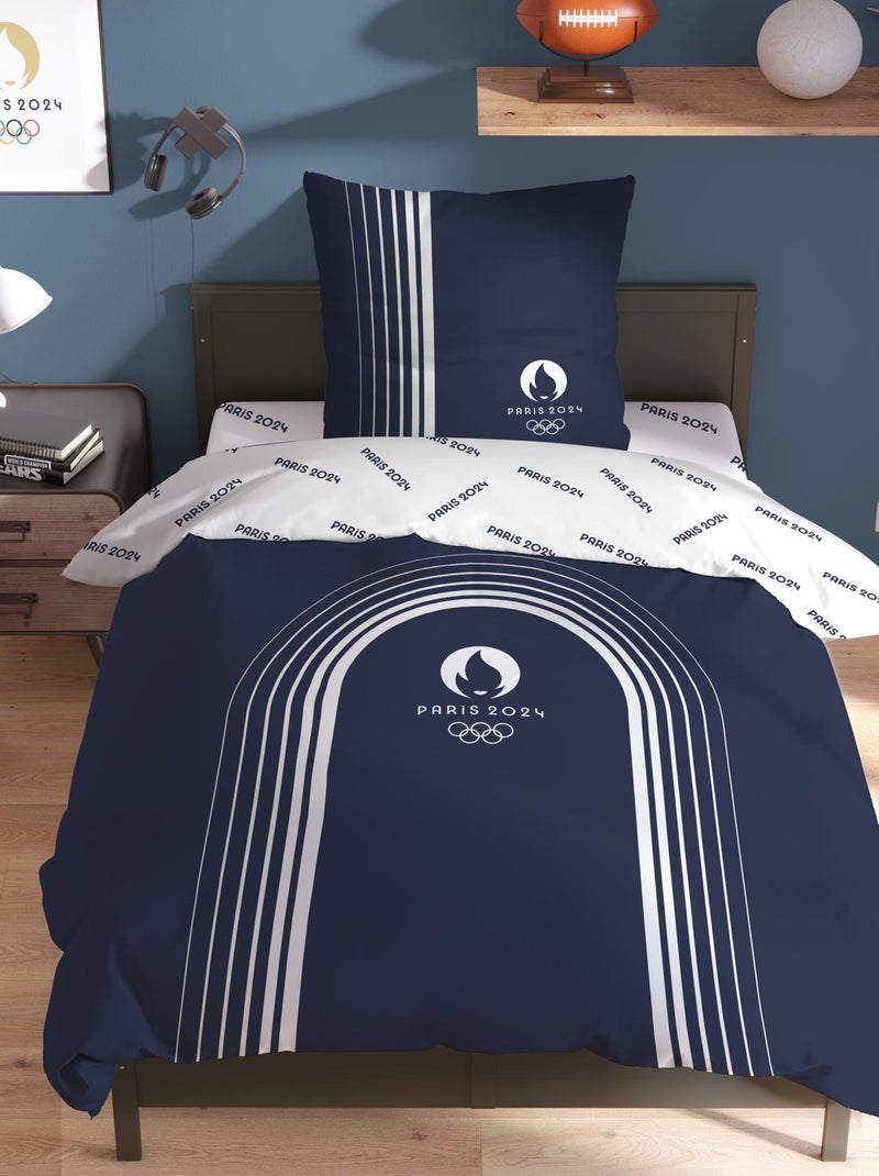 Parure de lit imprimée 100% coton, PARIS 2024 JEUX OLYMPIQUES ESSENTIELS Bleu marine - Kiabi
