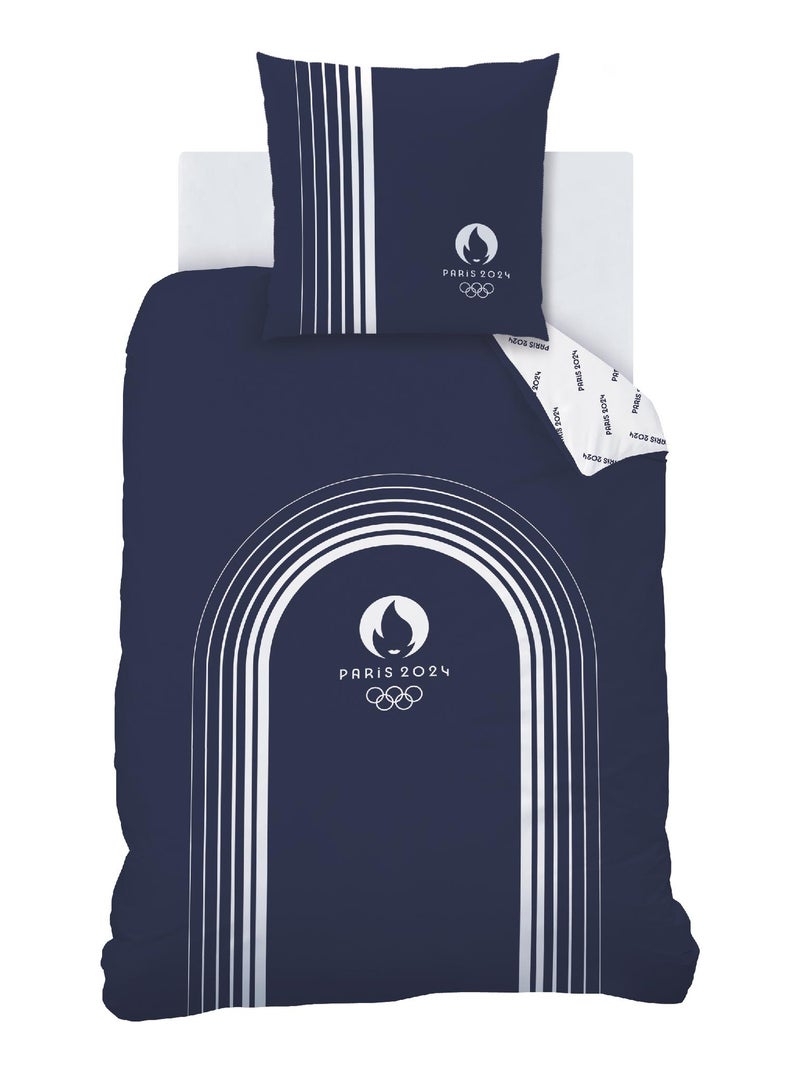 Parure de lit imprimée 100% coton, PARIS 2024 JEUX OLYMPIQUES ESSENTIELS Bleu marine - Kiabi