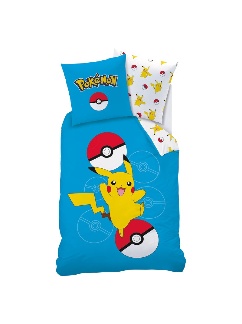 Parure de lit imprimée 100% coton, POKEMON POKÉBALL Bleu - Kiabi