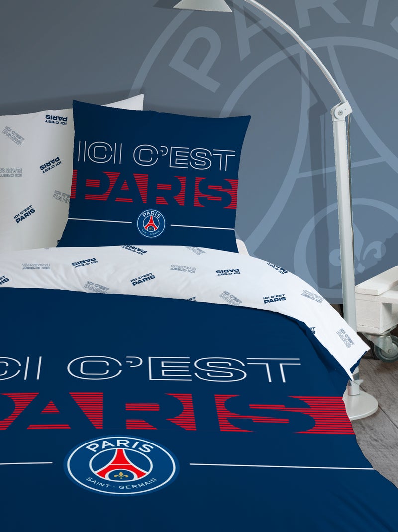 Parure de lit imprimée 100% coton, PSG DEVISE Bleu - Kiabi