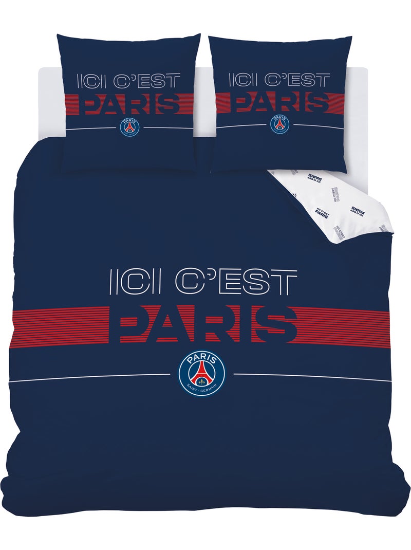 Parure de lit imprimée 100% coton, PSG DEVISE Bleu - Kiabi