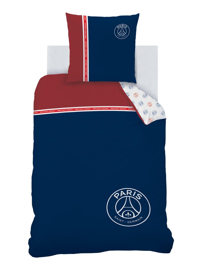 Parure de lit imprimée 100% coton, PSG MINIMALISTE Bleu marine - Kiabi